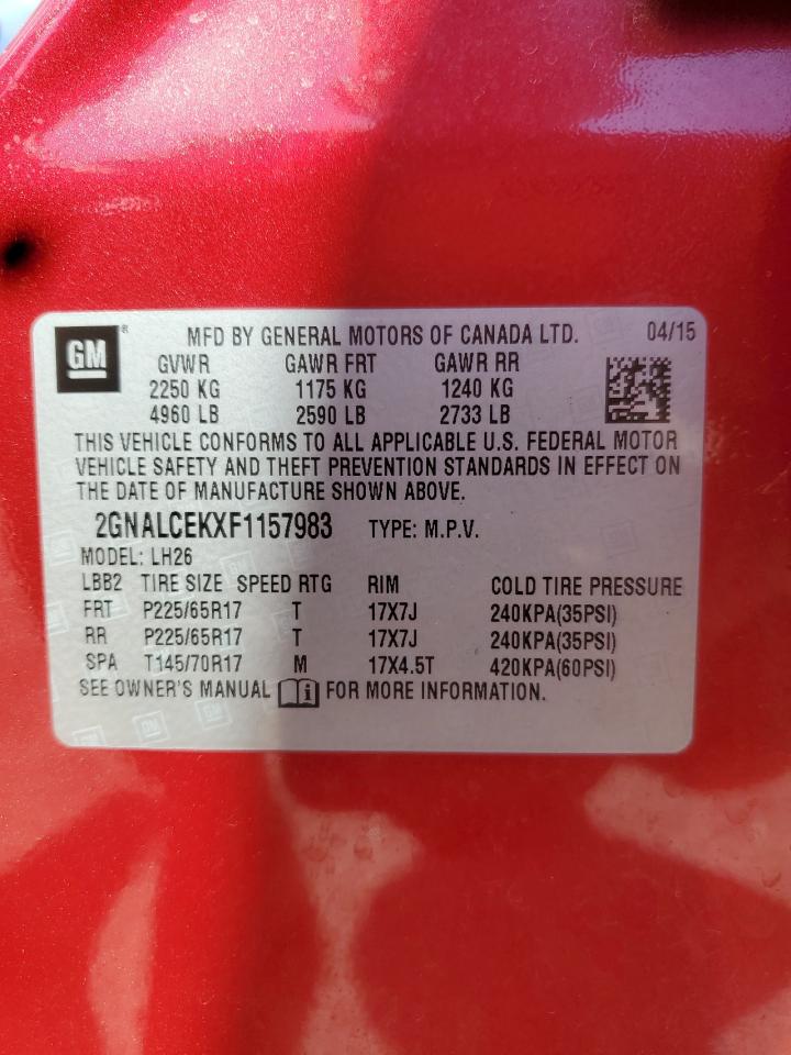 2015 Chevrolet Equinox Lt VIN: 2GNALCEKXF1157983 Lot: 71129615