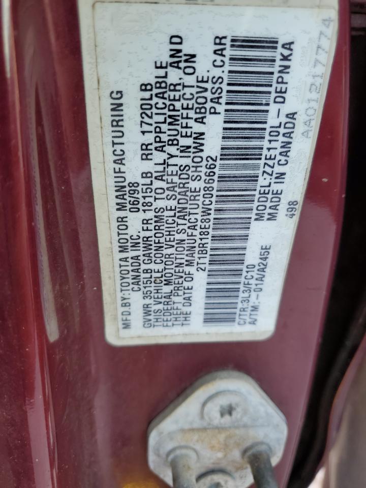 1998 Toyota Corolla Ve VIN: 2T1BR18E8WC086662 Lot: 80046455