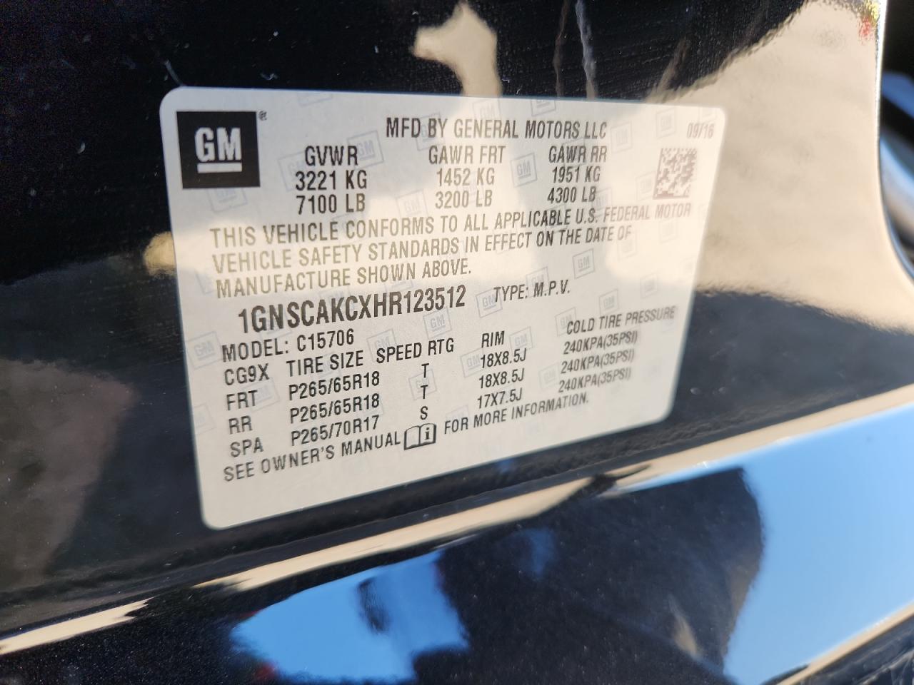 2017 Chevrolet Tahoe C1500 Ls VIN: 1GNSCAKCXHR123512 Lot: 71328065