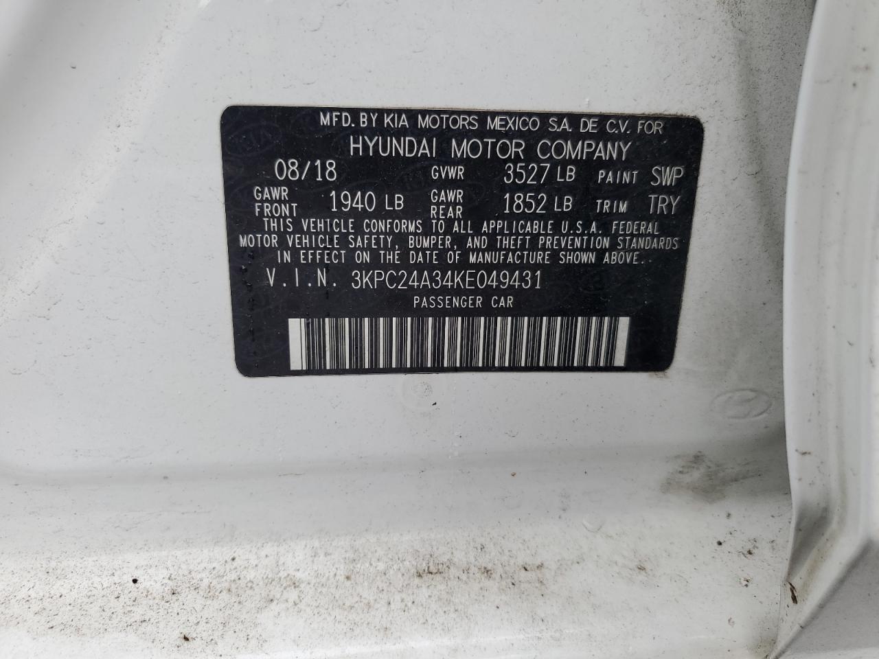 2019 Hyundai Accent Se VIN: 3KPC24A34KE049431 Lot: 81793845