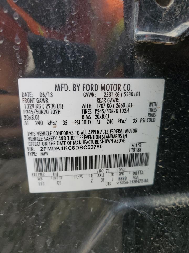 2013 Ford Edge Limited VIN: 2FMDK4KC8DBC50760 Lot: 71116325