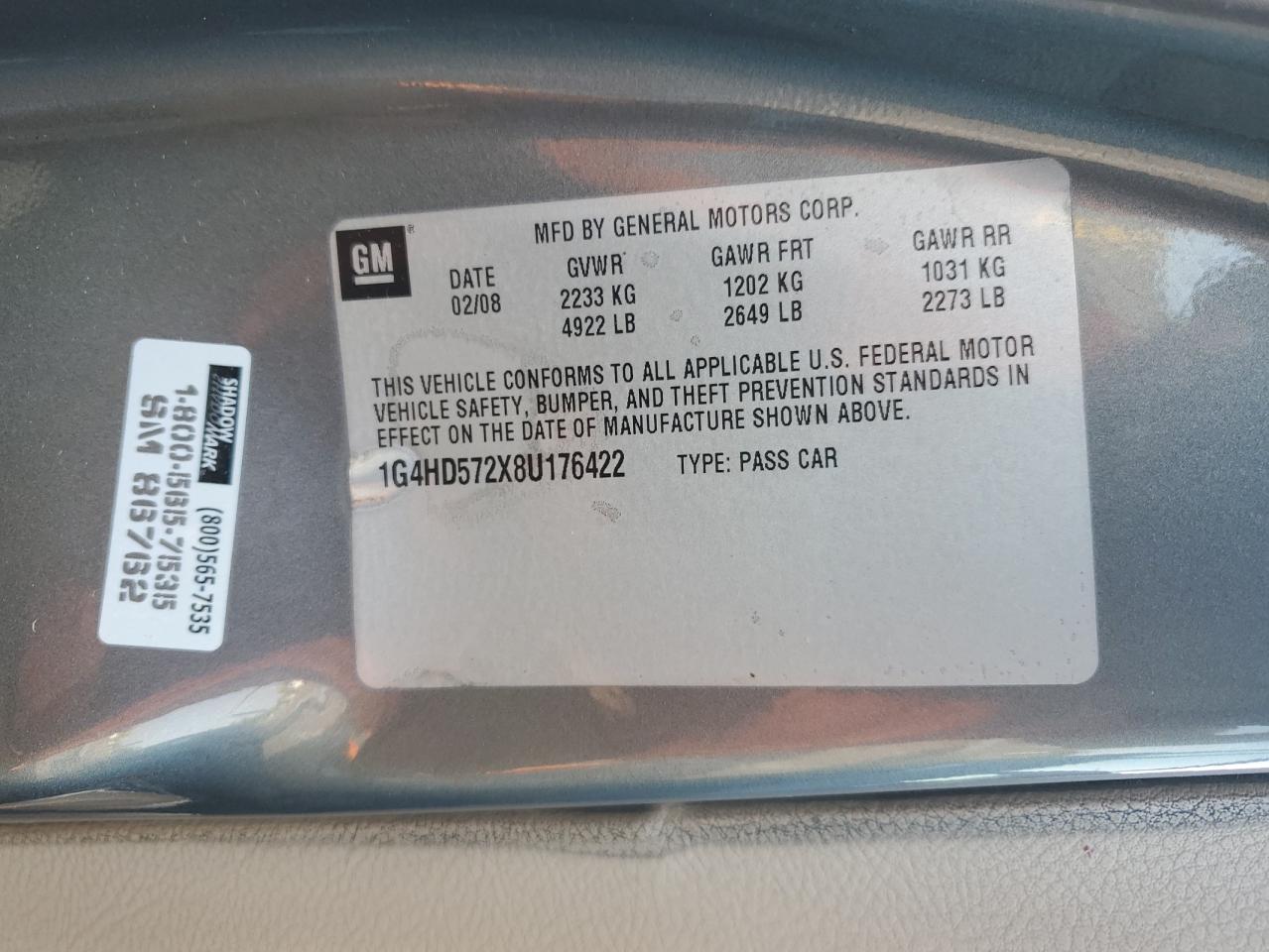 2008 Buick Lucerne Cxl VIN: 1G4HD572X8U176422 Lot: 90413045