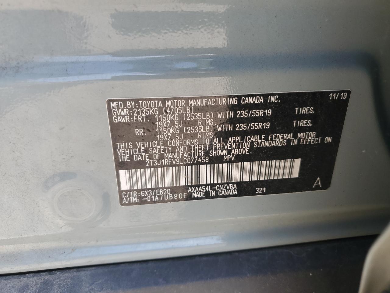 2020 Toyota Rav4 Adventure VIN: 2T3J1RFV9LC077458 Lot: 80892845