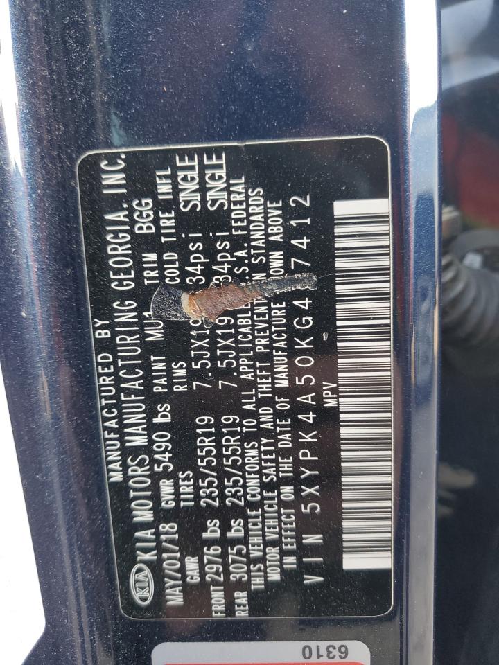 2019 Kia Sorento Sx VIN: 5XYPK4A50KG467412 Lot: 80551605