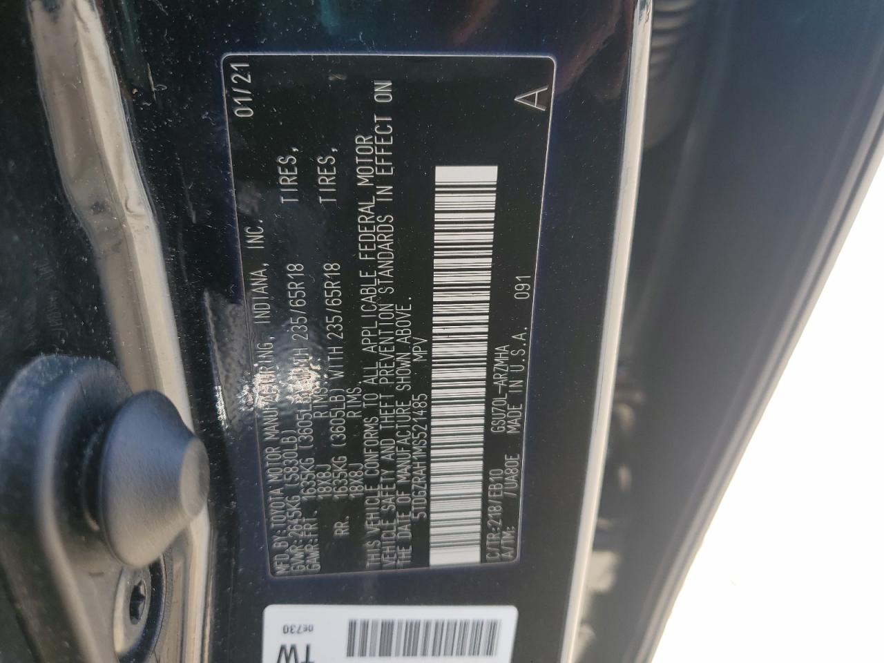 2021 Toyota Highlander Xle VIN: 5TDGZRAH1MS521485 Lot: 71449925