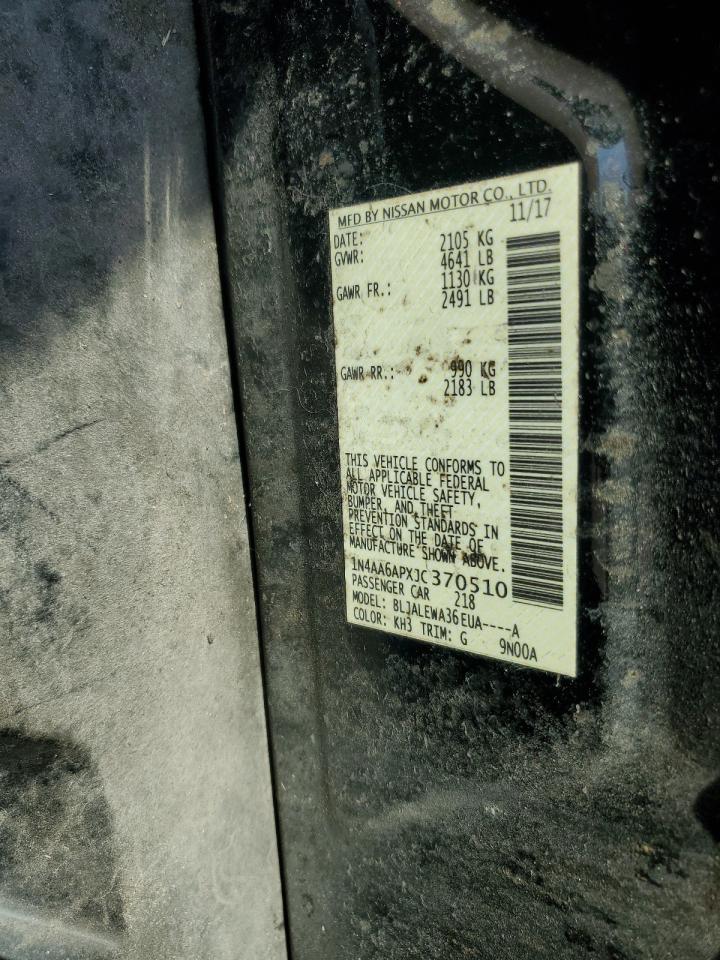 2018 Nissan Maxima 3.5S VIN: 1N4AA6APXJC370510 Lot: 82079145