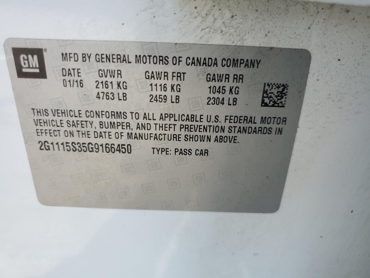 2016 Chevrolet Impala Lt VIN: 2G1115S35G9166450 Lot: 70884465