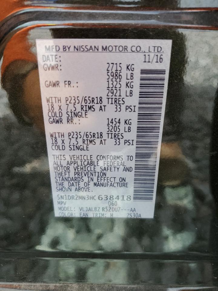 2017 Nissan Pathfinder S VIN: 5N1DR2MN3HC638418 Lot: 81421755