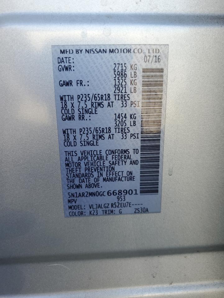2016 Nissan Pathfinder S VIN: 5N1AR2MN0GC668901 Lot: 81242755