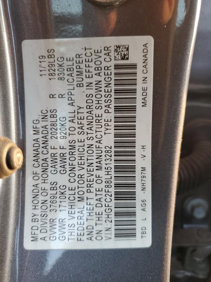 2020 Honda Civic Sport VIN: 2HGFC2F88LH513282 Lot: 83849245