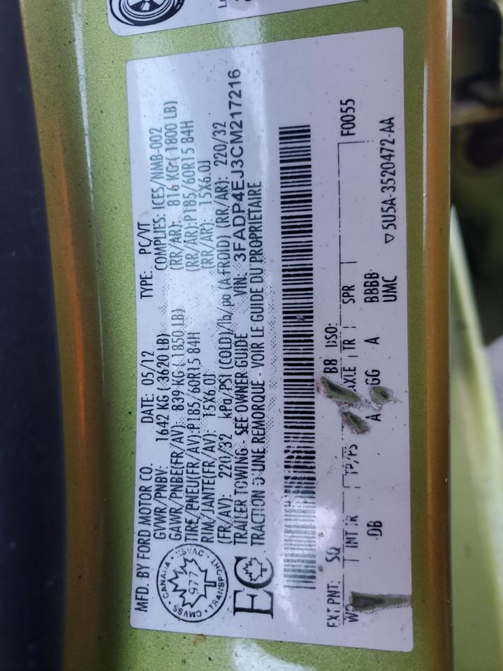 2012 Ford Fiesta Se VIN: 3FADP4EJ3CM217216 Lot: 81915825