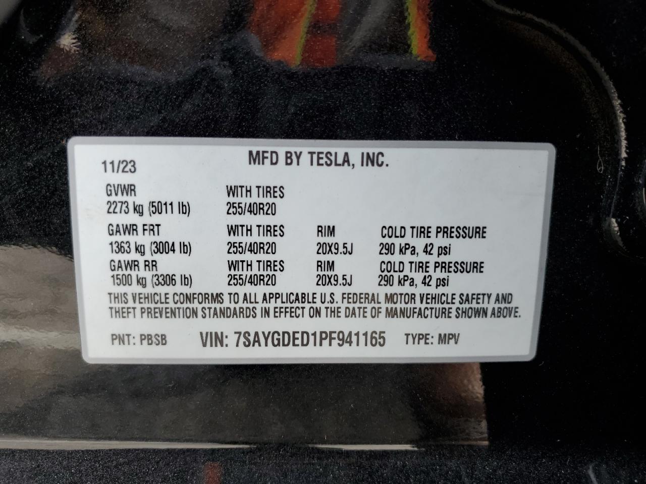 2023 Tesla Model Y VIN: 7SAYGDED1PF941165 Lot: 71301845