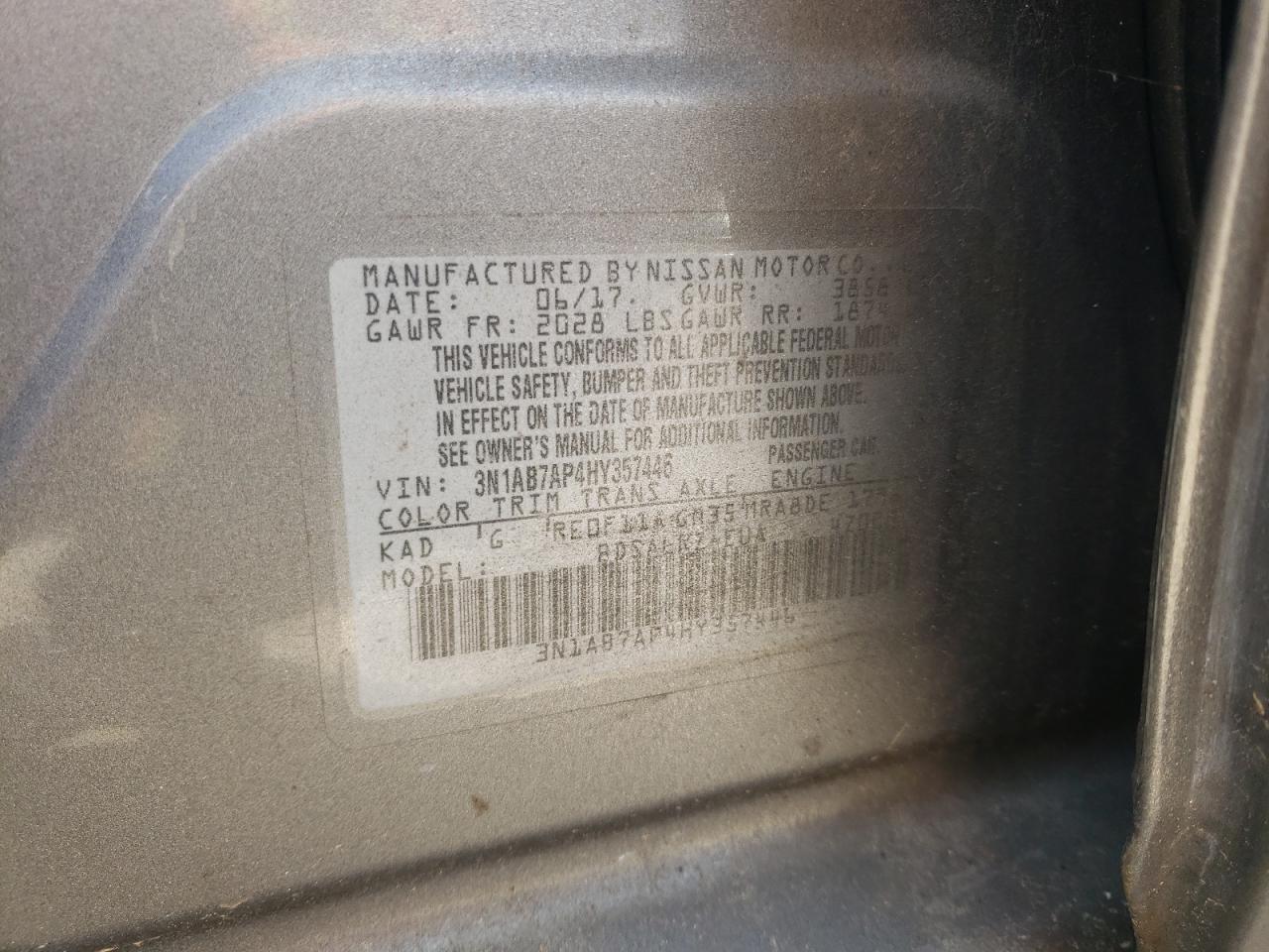 2017 Nissan Sentra S VIN: 3N1AB7AP4HY357446 Lot: 83816795