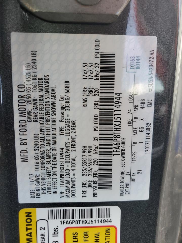 2018 Ford Mustang VIN: 1FA6P8THXJ5114944 Lot: 84361175