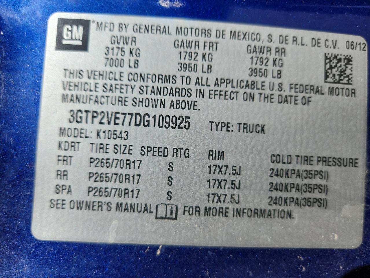 2013 GMC Sierra K1500 Sle VIN: 3GTP2VE77DG109925 Lot: 81913425