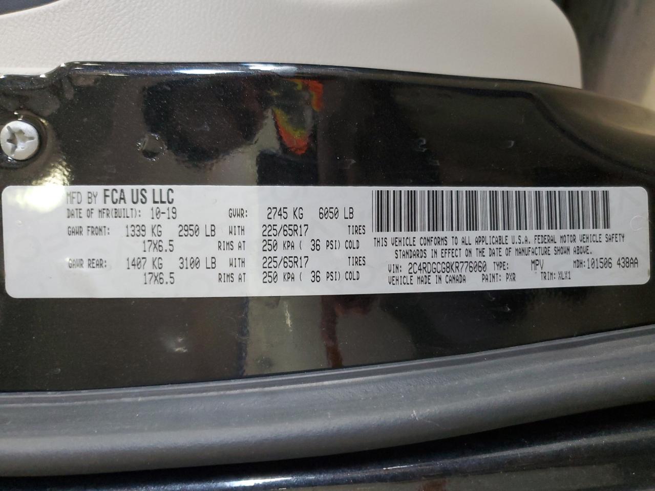 2019 Dodge Grand Caravan Sxt VIN: 2C4RDGCG8KR776060 Lot: 84196805