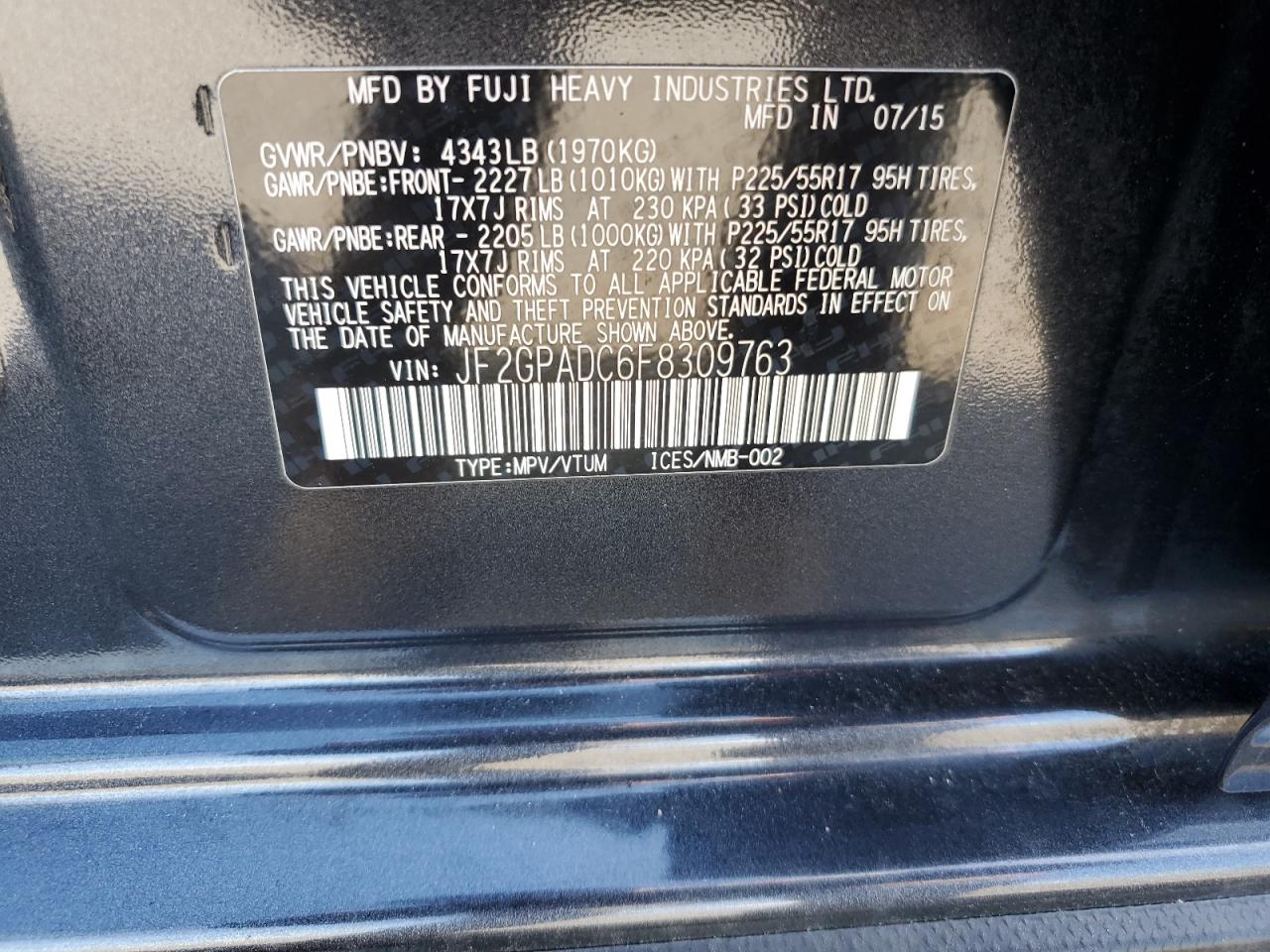 2015 Subaru Xv Crosstrek 2.0 Premium VIN: JF2GPADC6F8309763 Lot: 72083385