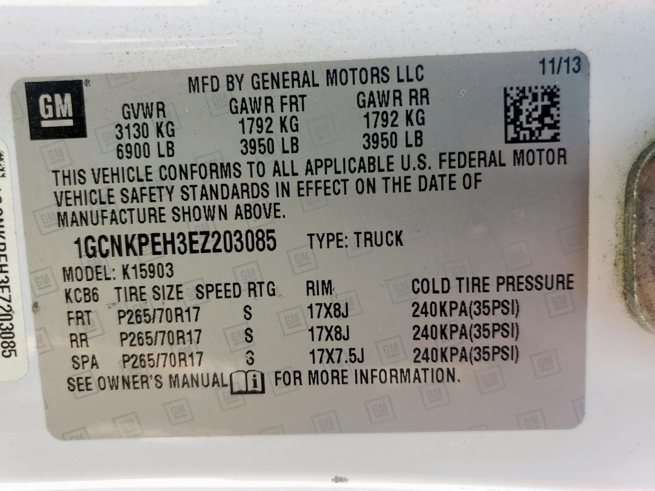 2014 Chevrolet Silverado K1500 VIN: 1GCNKPEH3EZ203085 Lot: 80716835