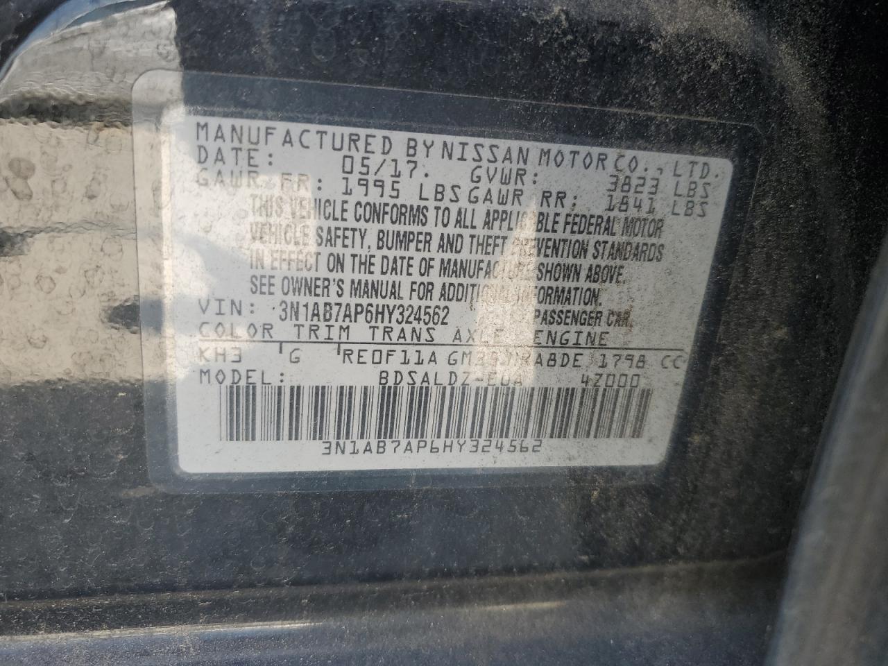 2017 Nissan Sentra S VIN: 3N1AB7AP6HY324562 Lot: 80750785