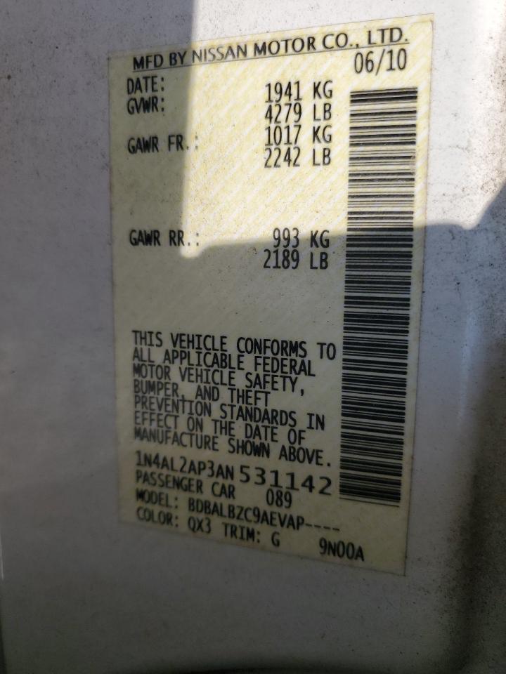 2010 Nissan Altima Base VIN: 1N4AL2AP3AN531142 Lot: 81244715