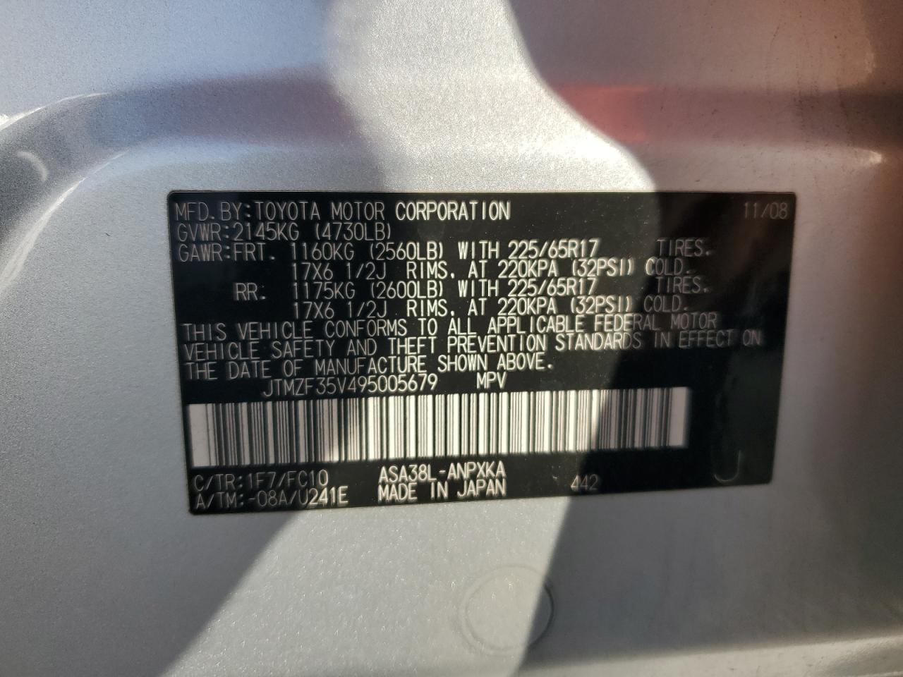 2009 Toyota Rav4 VIN: JTMZF35V495005679 Lot: 81804125