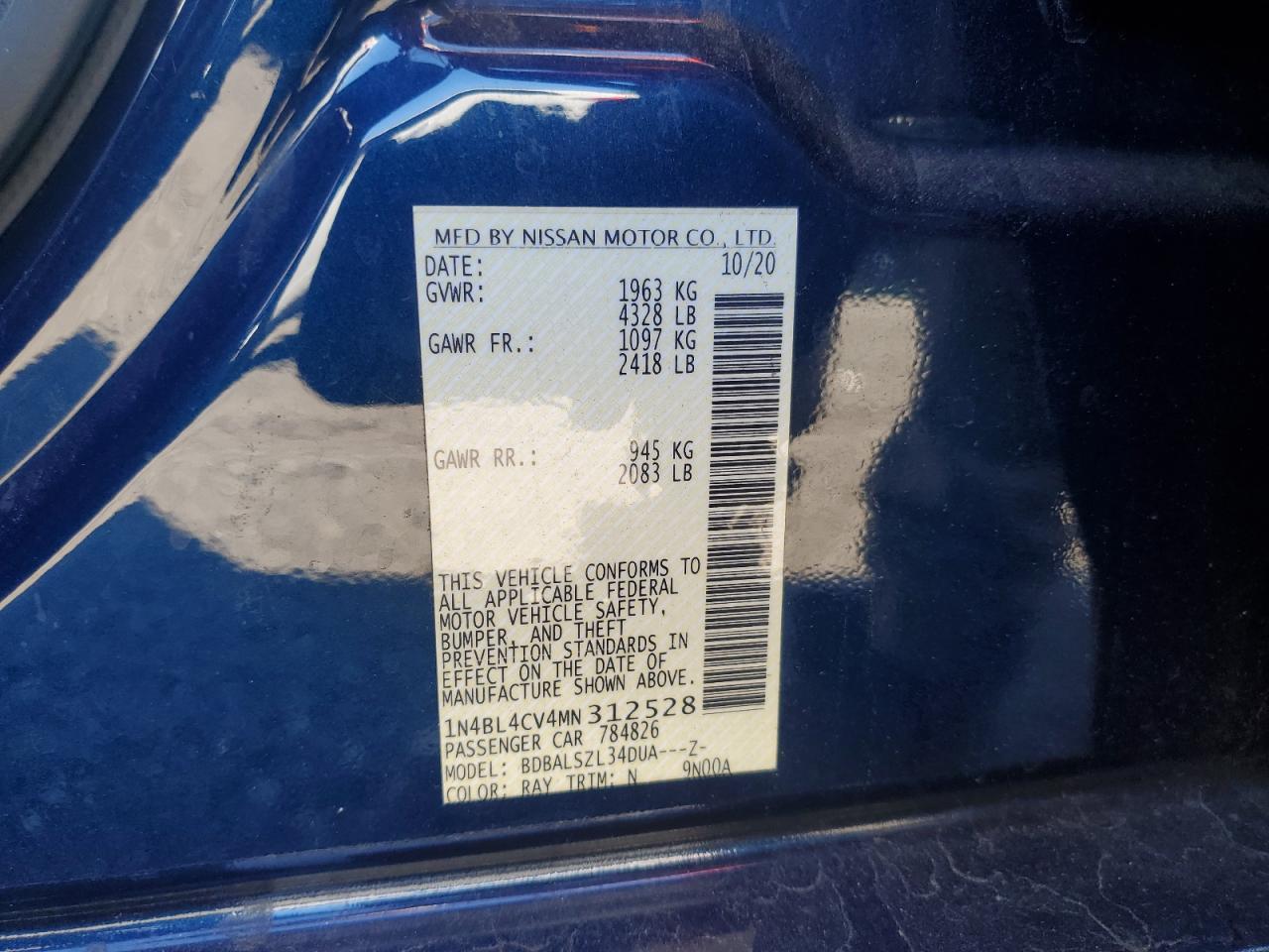 2021 Nissan Altima Sr VIN: 1N4BL4CV4MN312528 Lot: 81010275