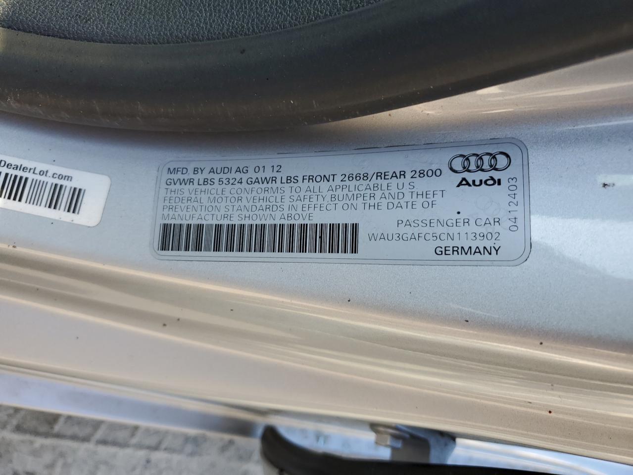 2012 Audi A7 Prestige VIN: WAU3GAFC5CN113902 Lot: 71667785