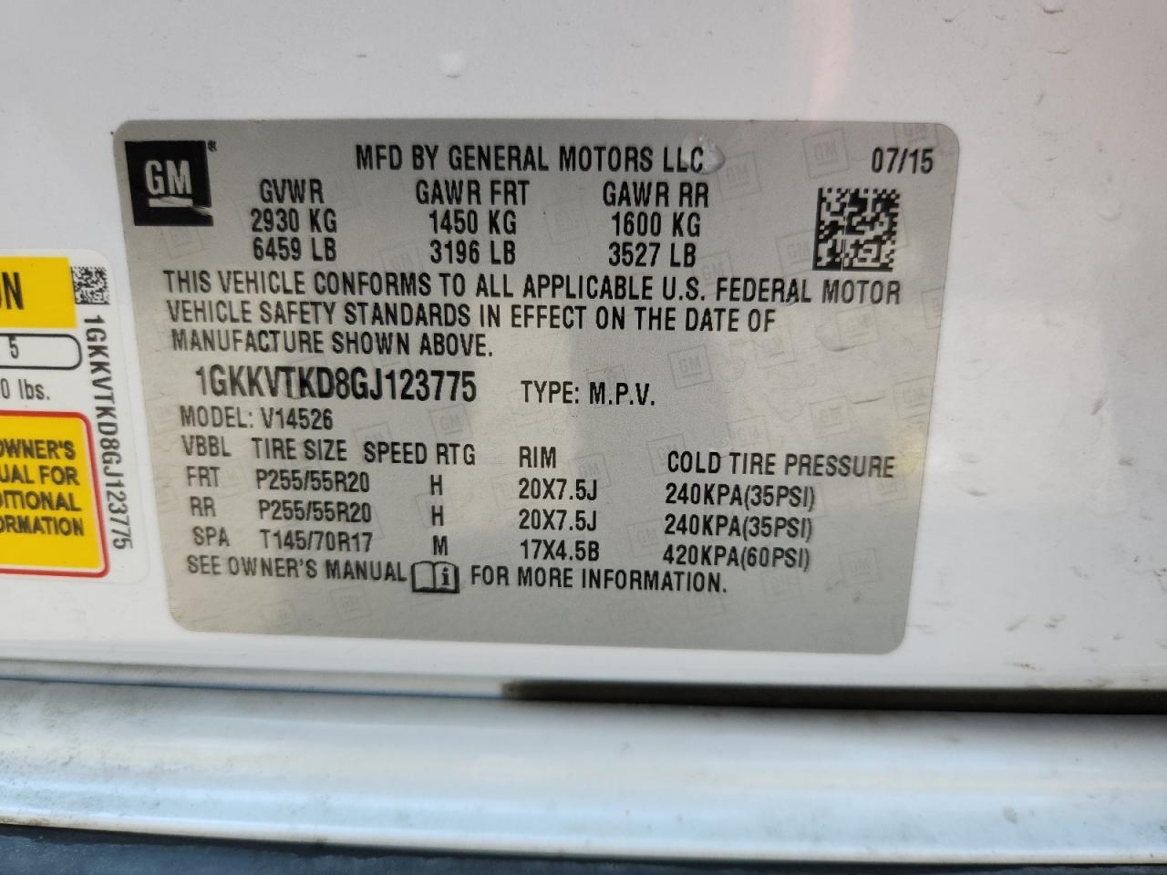 2016 GMC Acadia Denali VIN: 1GKKVTKD8GJ123775 Lot: 71069745