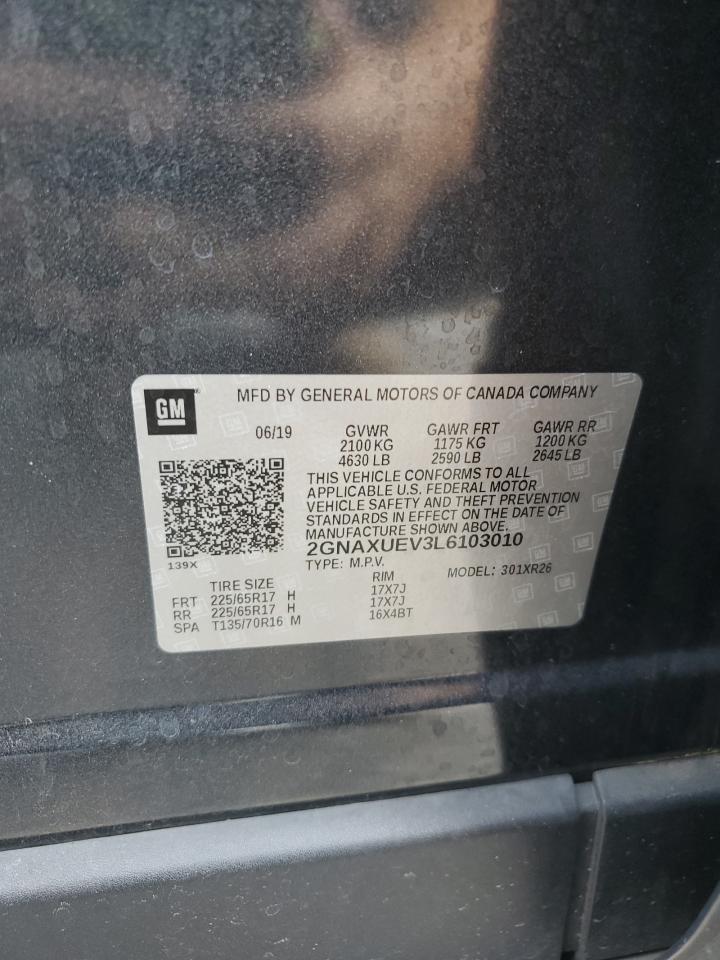 2020 Chevrolet Equinox Lt VIN: 2GNAXUEV3L6103010 Lot: 70560705