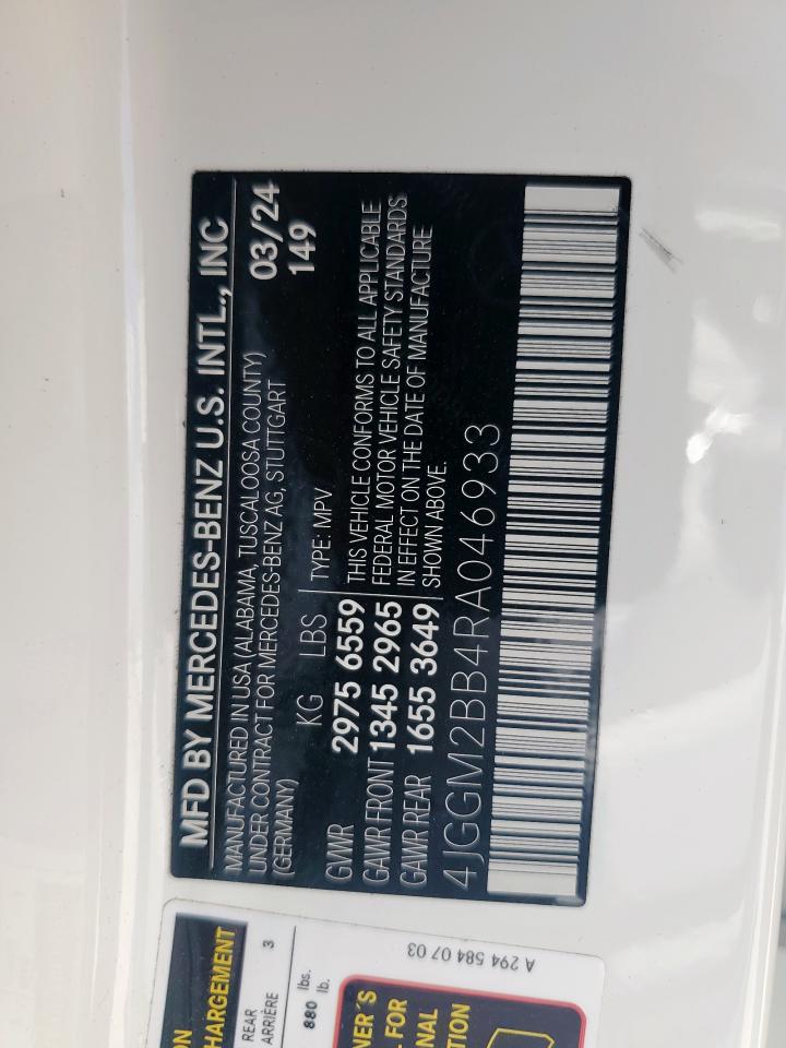 2024 Mercedes-Benz Eqe Suv 350+ VIN: 4JGGM2BB4RA046933 Lot: 80743975