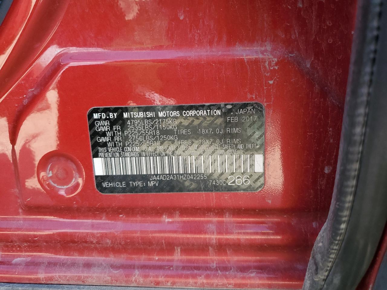 2017 Mitsubishi Outlander Es VIN: JA4AD2A31HZ042255 Lot: 84213975