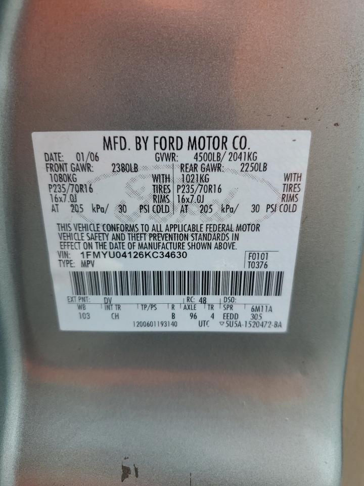 2006 Ford Escape Limited VIN: 1FMYU04126KC34630 Lot: 80032545