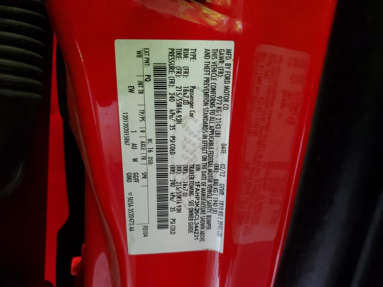 2012 Ford Focus Se VIN: 1FAHP3K26CL344231 Lot: 81738565