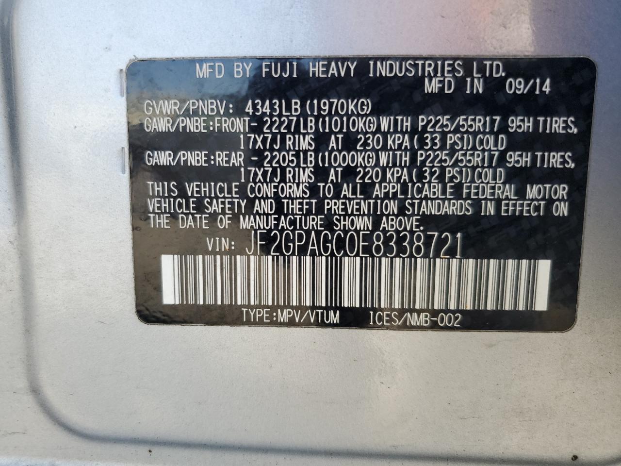 2014 Subaru Xv Crosstrek 2.0 Limited VIN: JF2GPAGC0E8338721 Lot: 80242735