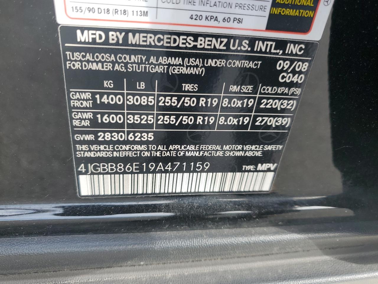 2009 Mercedes-Benz Ml 350 VIN: 4JGBB86E19A471159 Lot: 84174805