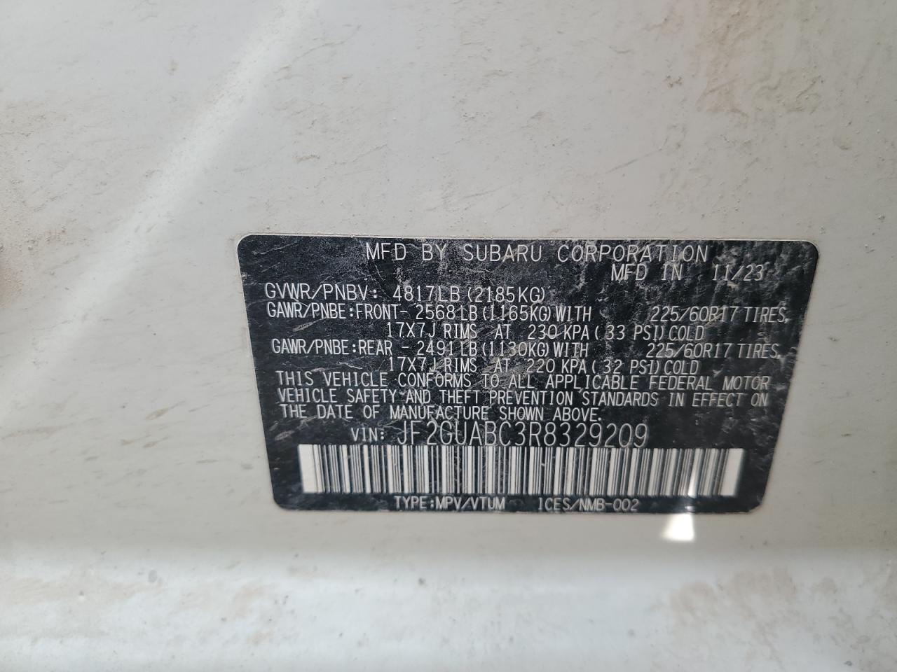 2024 Subaru Crosstrek VIN: JF2GUABC3R8329209 Lot: 70740555