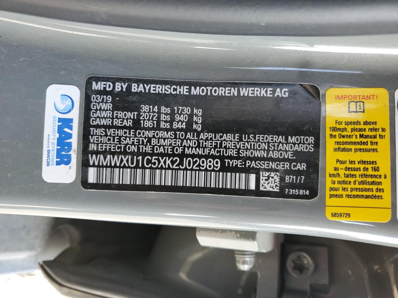 2019 Mini Cooper VIN: WMWXU1C5XK2J02989 Lot: 84576415