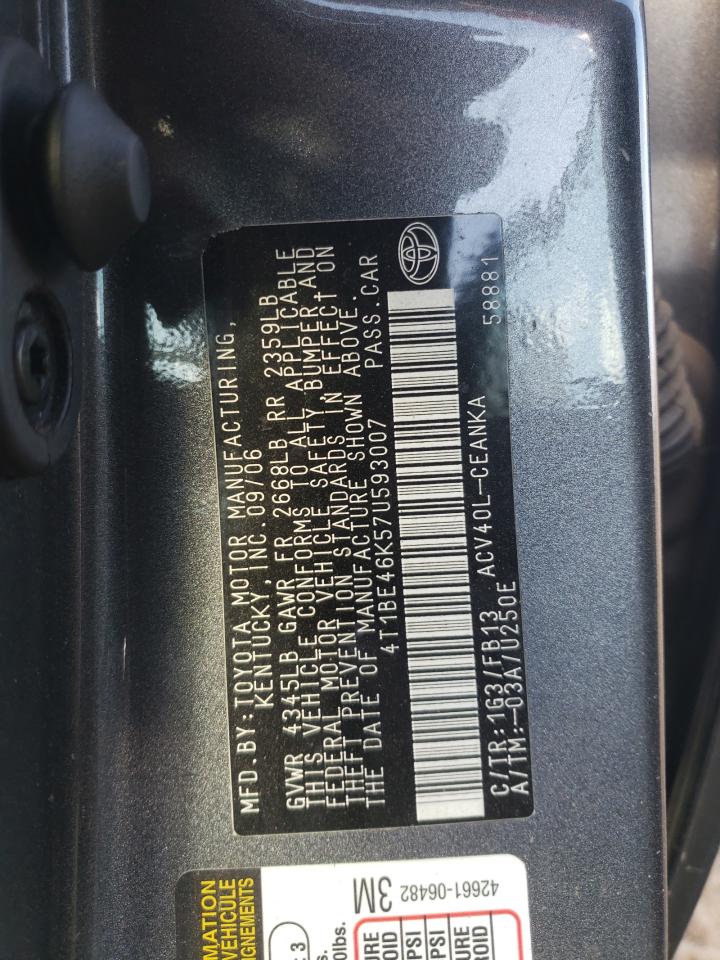 2007 Toyota Camry Ce VIN: 4T1BE46K57U593007 Lot: 71185325