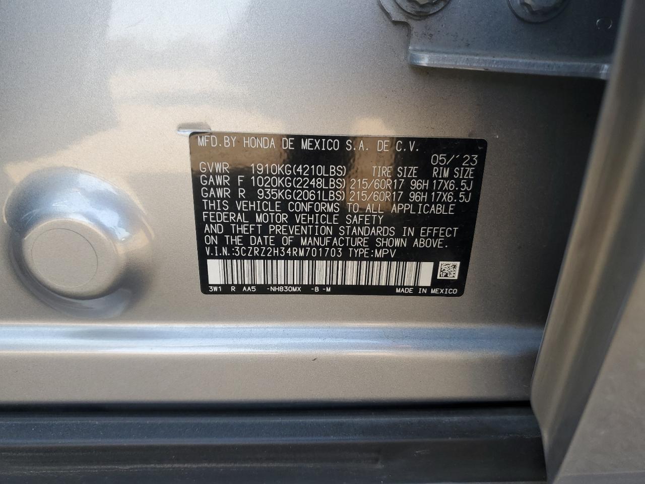 2024 Honda Hr-V Lx VIN: 3CZRZ2H34RM701703 Lot: 81155005