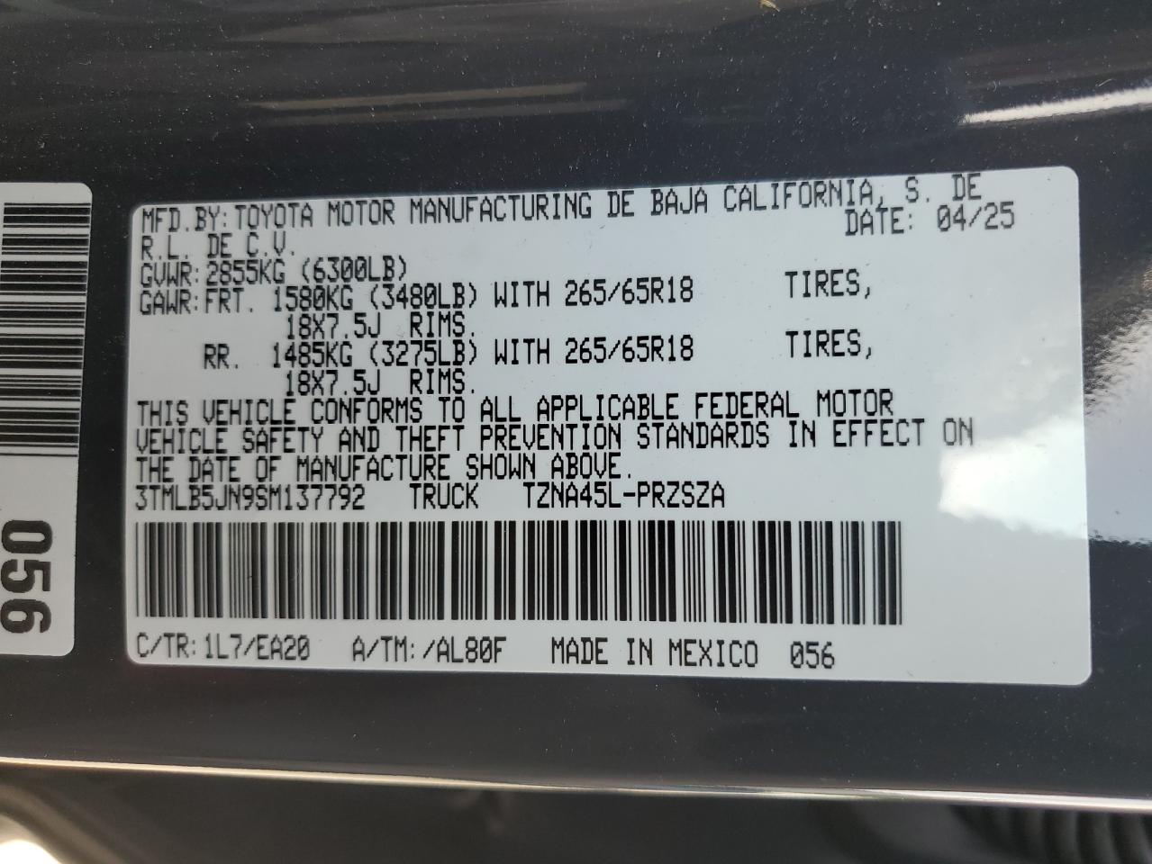 2025 Toyota Tacoma Double Cab VIN: 3TMLB5JN9SM137792 Lot: 80064475