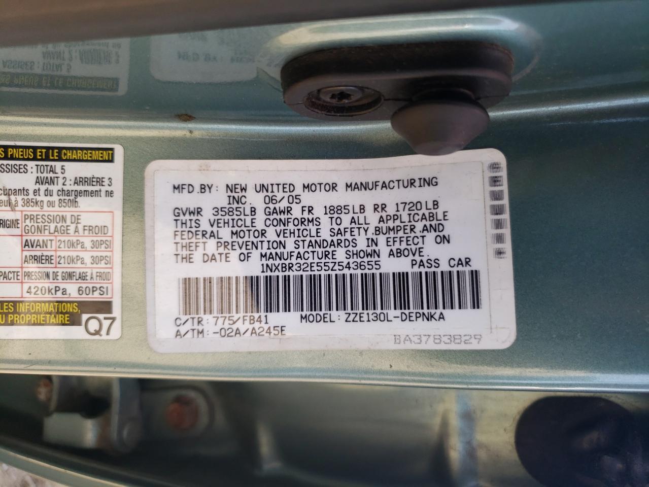 2005 Toyota Corolla Ce VIN: 1NXBR32E55Z543655 Lot: 71916485