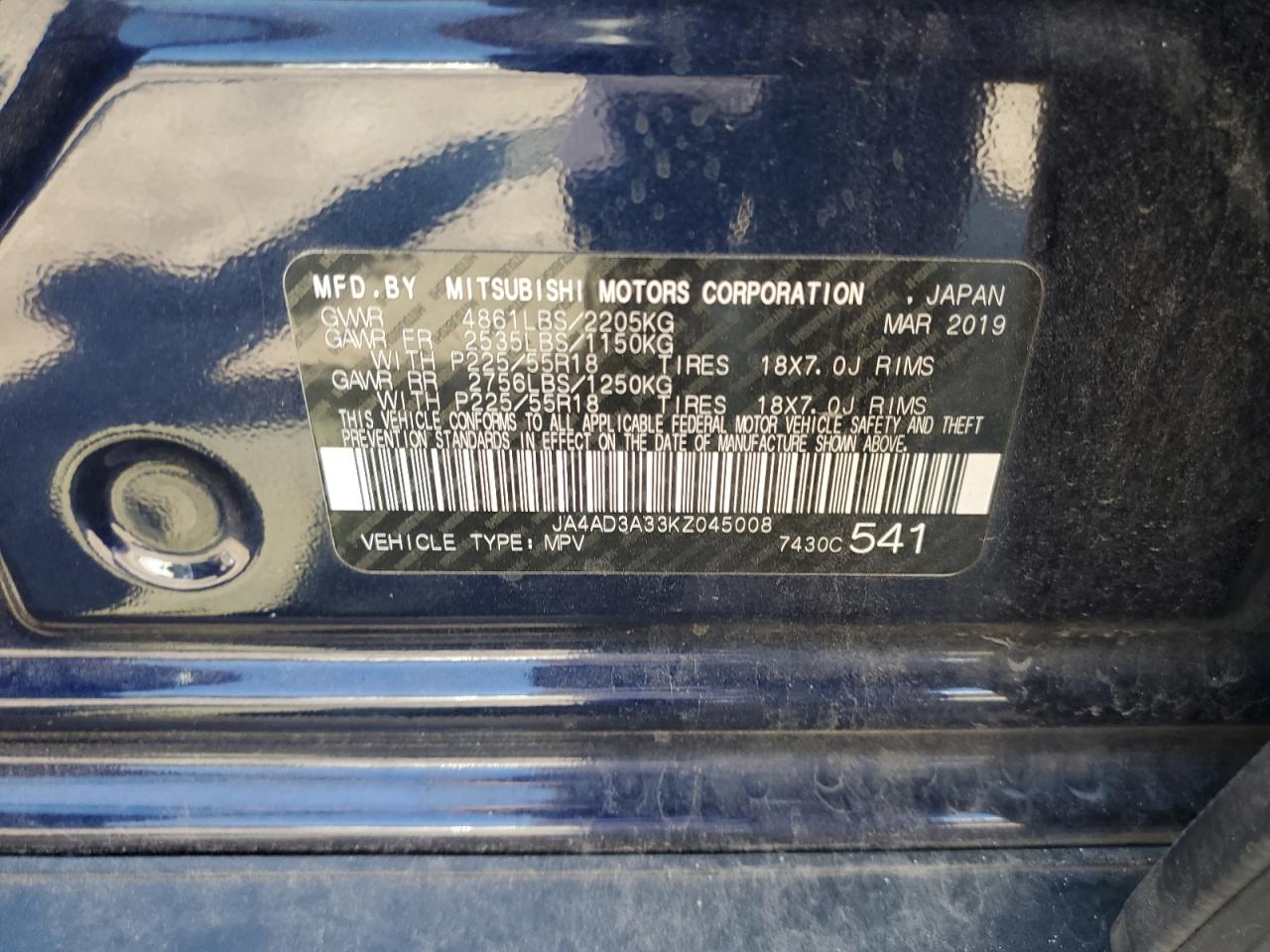 2019 Mitsubishi Outlander Se VIN: JA4AD3A33KZ045008 Lot: 81566245