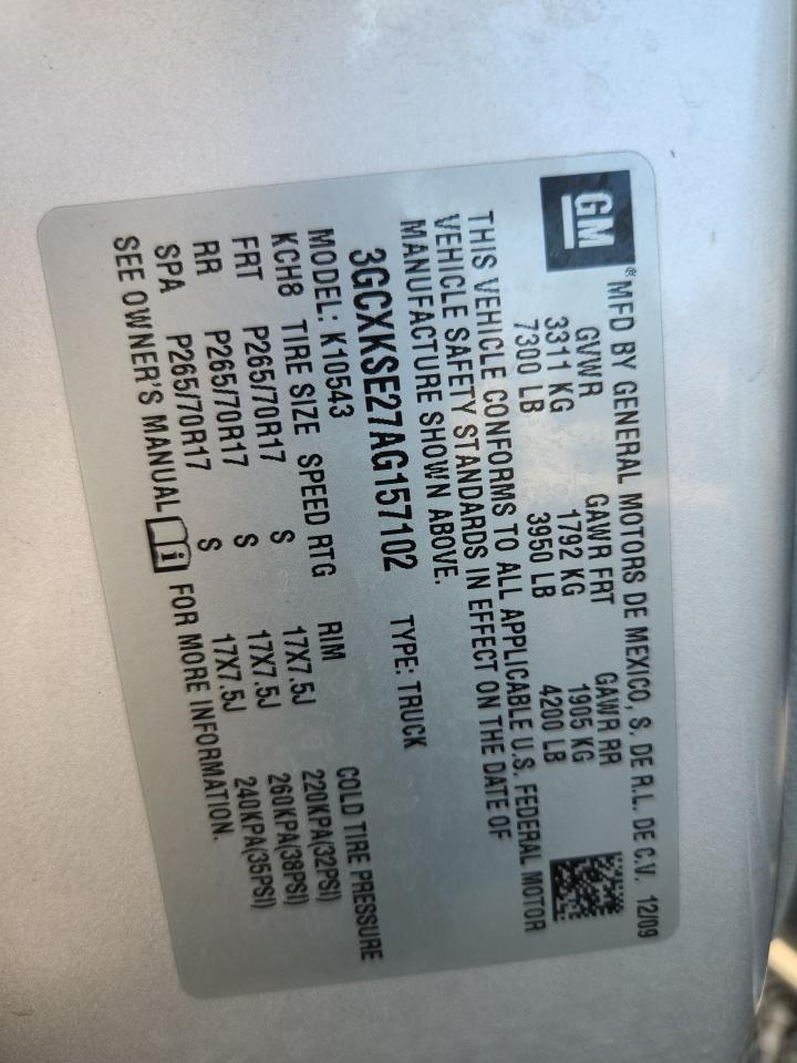 2010 Chevrolet Silverado K1500 Lt VIN: 3GCXKSE27AG157102 Lot: 80082465