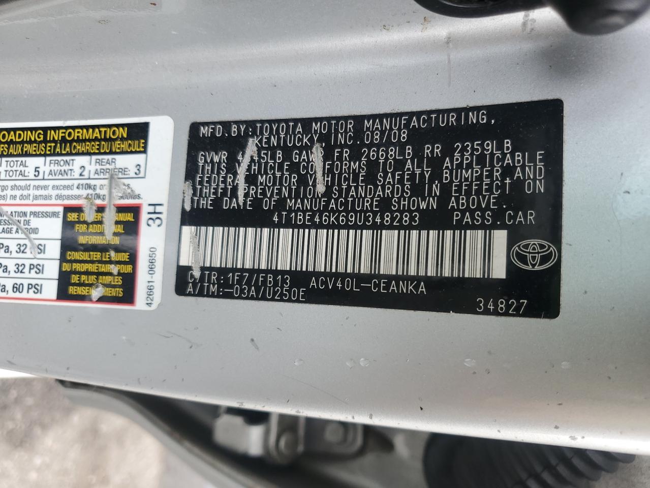 2009 Toyota Camry Base VIN: 4T1BE46K69U348283 Lot: 81491285