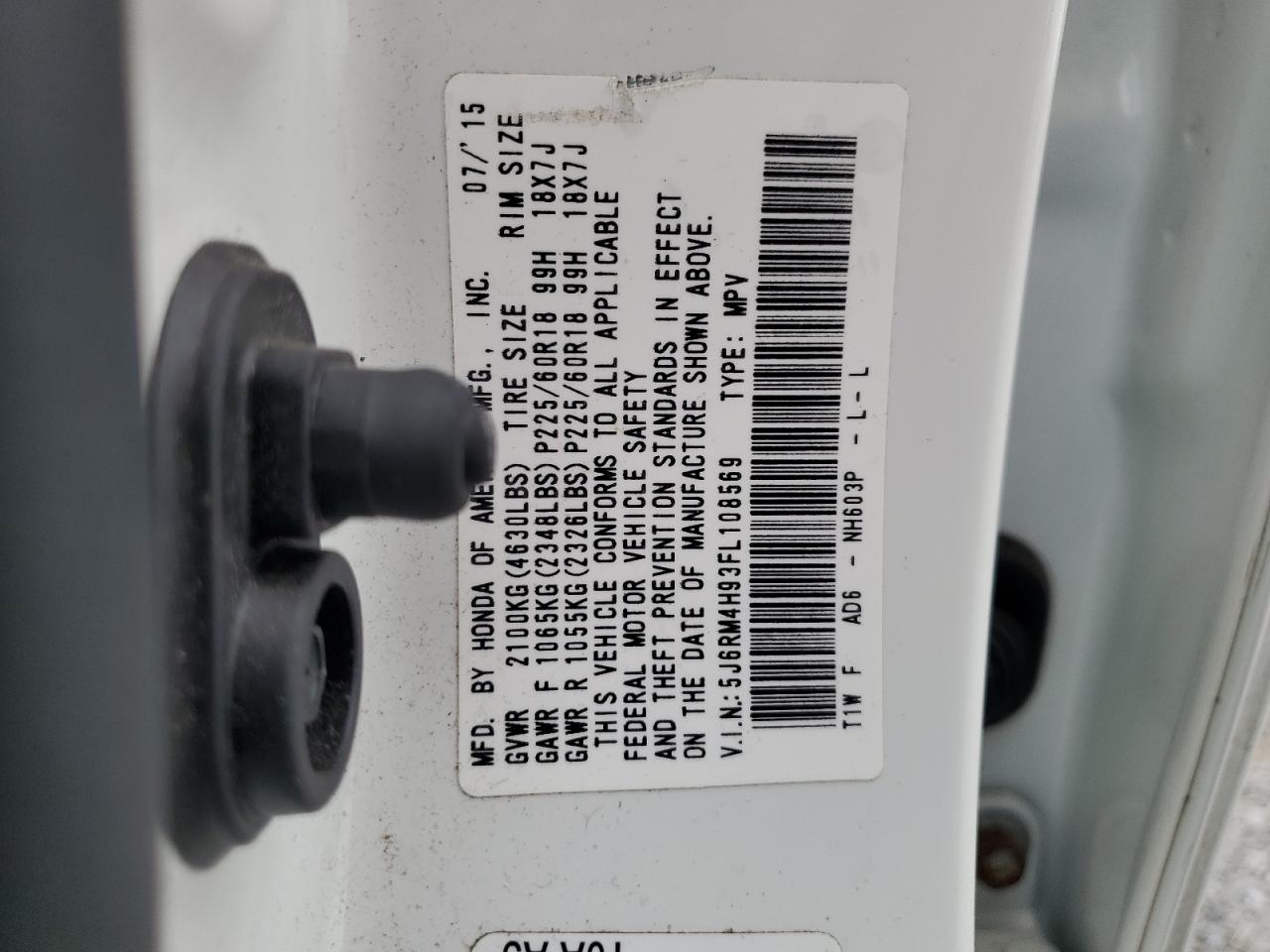 2015 Honda Cr-V Touring VIN: 5J6RM4H93FL108569 Lot: 83802845