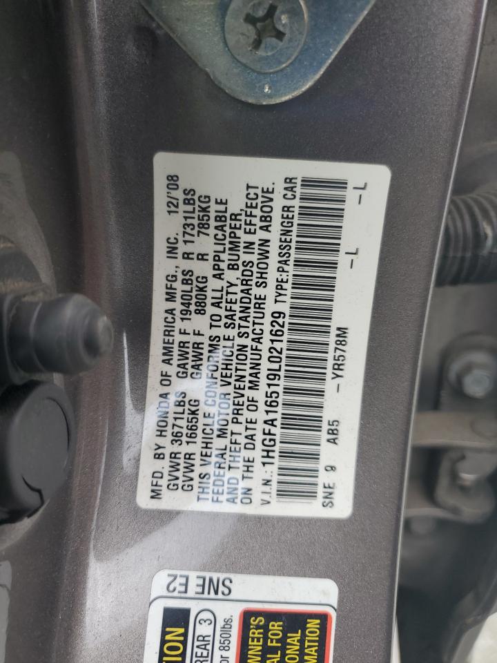 2009 Honda Civic Lx VIN: 1HGFA16519L021629 Lot: 81893775