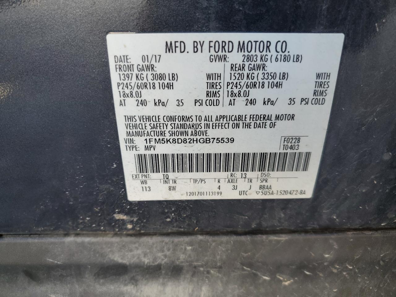 2017 Ford Explorer Xlt VIN: 1FM5K8D82HGB75539 Lot: 71993305