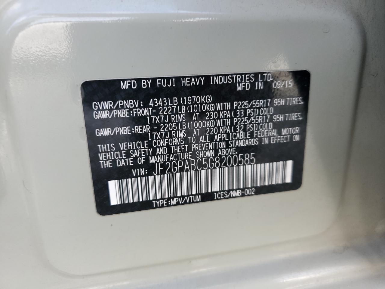 2016 Subaru Crosstrek Premium VIN: JF2GPABC5G8200585 Lot: 71829135