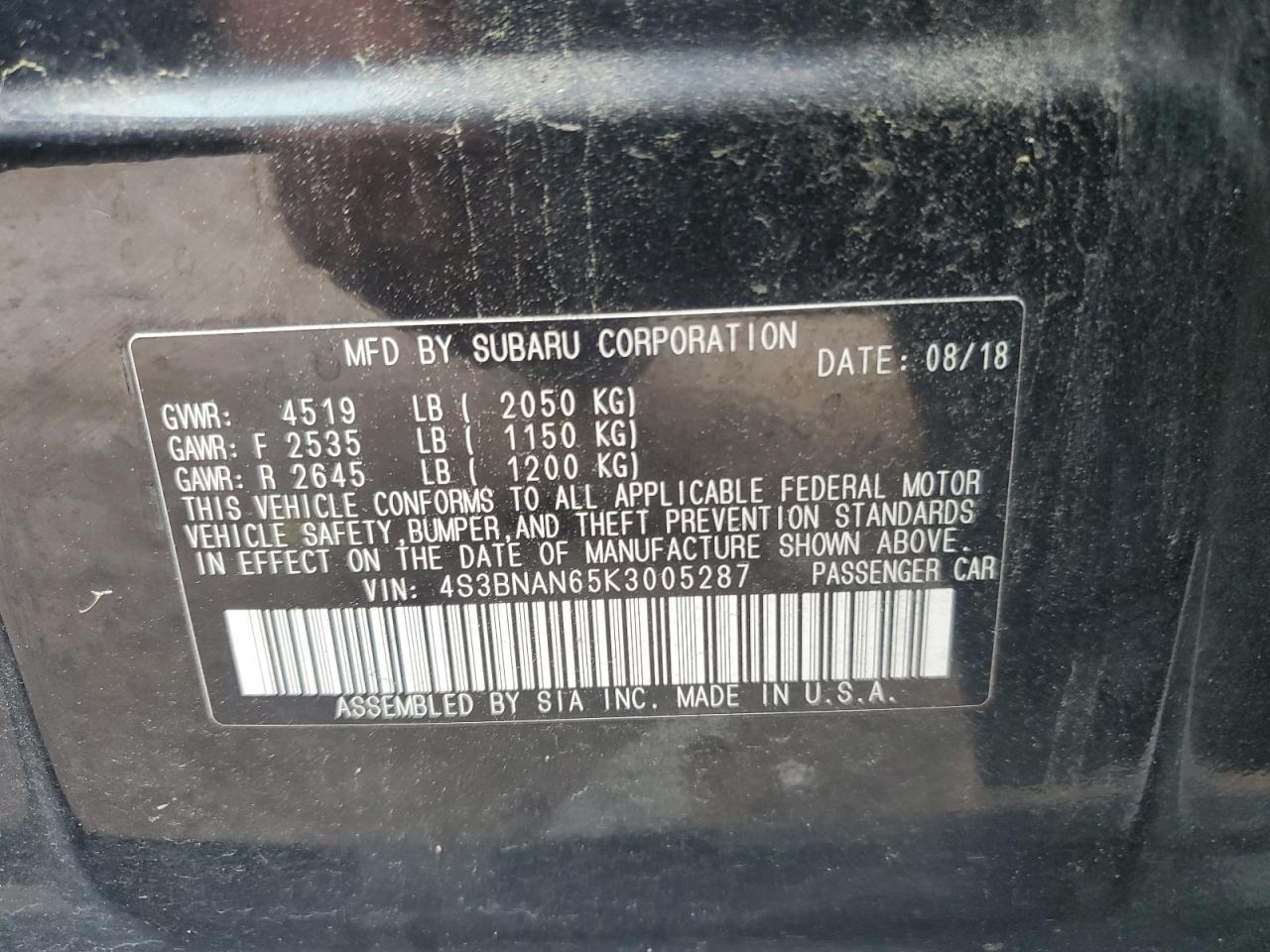 2020 Subaru Legacy 2.5I Limited VIN: 4S3BNAN65K3005287 Lot: 81872285