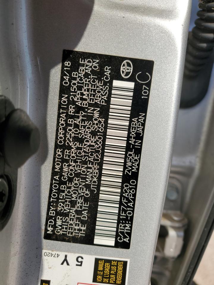 2018 Toyota Prius VIN: JTDKBRFU2J3601654 Lot: 81064395